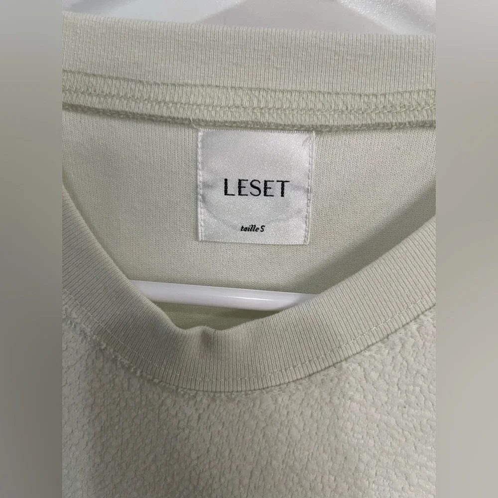 LESET TEDDY FRENCH TERRY CLASSIC ULTRA SOFT CREAM IN CELERY CREW SWEATER TOP S - Picture 2 of 8